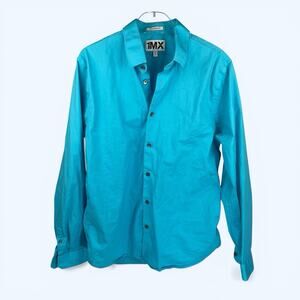 Express 1MX Shirt Mens XL 17-17.5 Teal Extra Slim Fit Solid Dress Long Sleeve